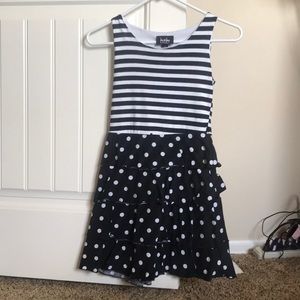 Black and white striped and polka dot dress